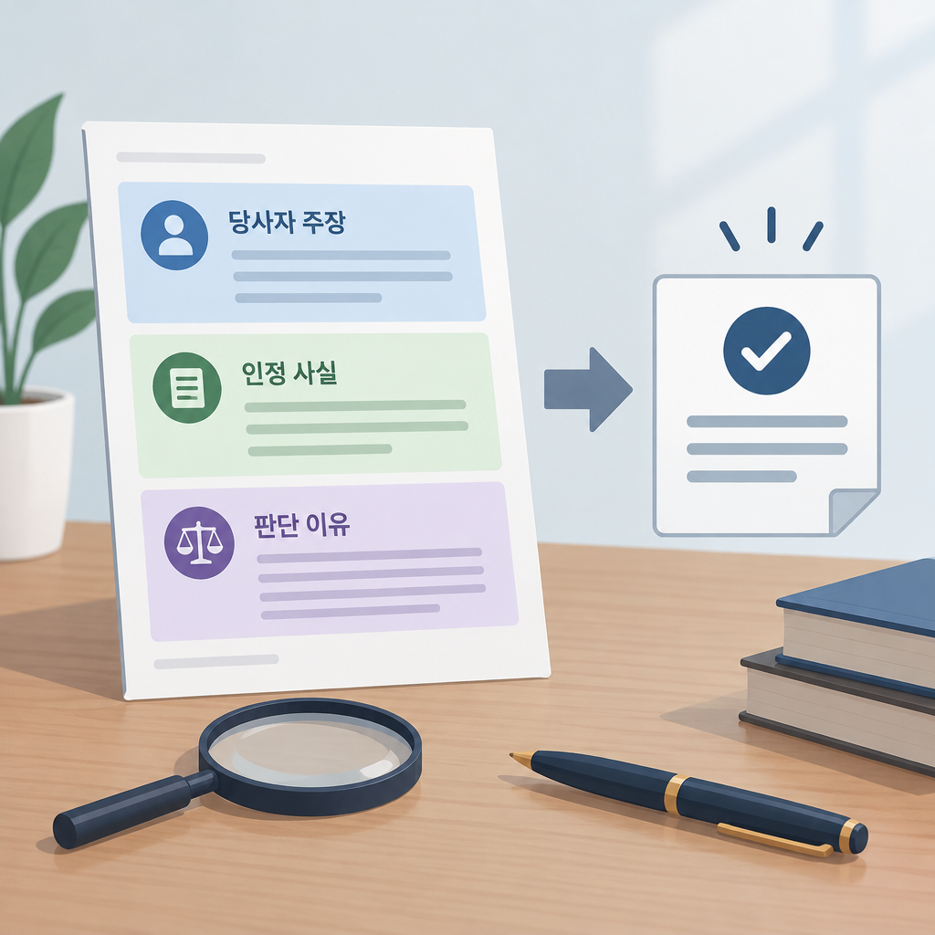 AI 생성 설명 이미지: 수원형사전문변호사 법무법인 프런티어 수원지사 | 공개 판결문에서 사실관계와 판단 이유 구분하기